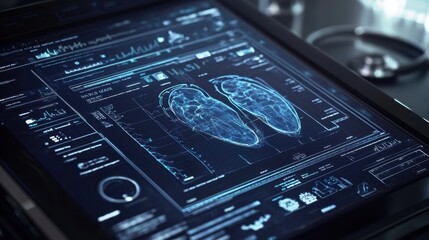 Obraz premium Electronic medical records on a sleek digital interface, showcasing modern healthcare technology at its finest.