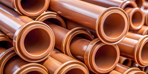 Closeup view of brown plastic plumbing pipes with rubber seals, plumbing, pipes, rubber seals