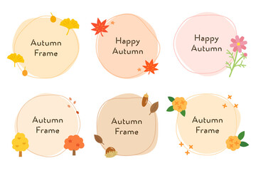 秋のフレームセット　丸　イラスト