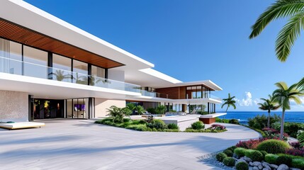 Fototapeta premium High-angle view of a sleek modern villa