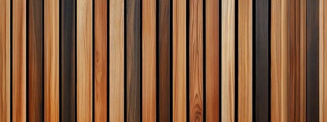 Fototapeta premium Wooden wall made of vertical panels. Line slats made of wood for a modern interior. Timber planks for cladding facades or fences. Material for cladding in construction. 