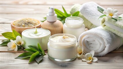 Creamy skincare products texture background with spa soap and beauty masks, skincare, cosmetics, beauty product, texture, abstract