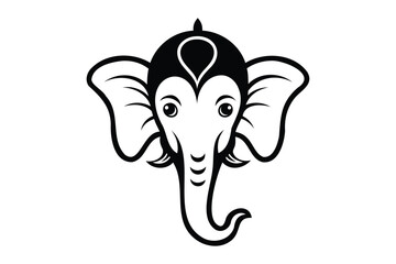 Ganesha’s head with long nose Line Art logo illustration Transparent White Background