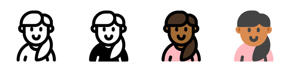 Editable adult woman with ponytail hairstyle avatar vector icon. User, profile, identity, persona. Part of a big icon set family. Perfect for web and app interfaces, presentations, infographics, etc