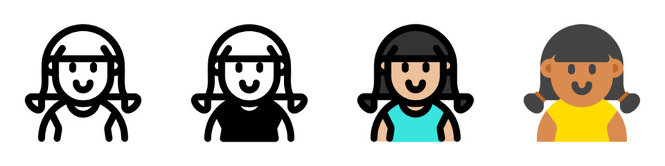 Editable girl with ponytail hair avatar vector icon. User, profile, identity, persona. Part of a big icon set family. Perfect for web and app interfaces, presentations, infographics, etc