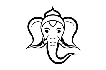 Ganesha’s head with long nose Line Art logo illustration Transparent White Background