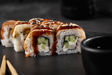 Canada Maki with Eel Elegant Low-Key Lighting Highlighting Fresh Sushi