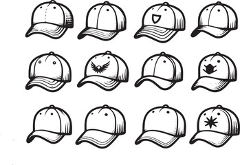 Set of Cap icon silhouette vector illustration 