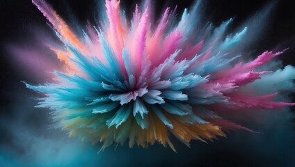 Abstract explosion of vibrant colors forming a spherical pattern against dark background