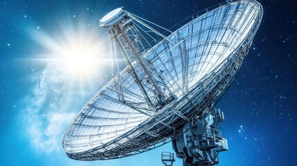 A large satellite dish in space, capturing signals from distant celestial sources.