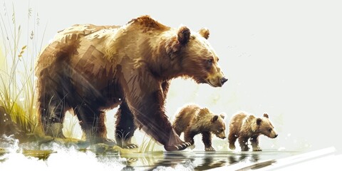 A Grizzly Mom and Her Cubs