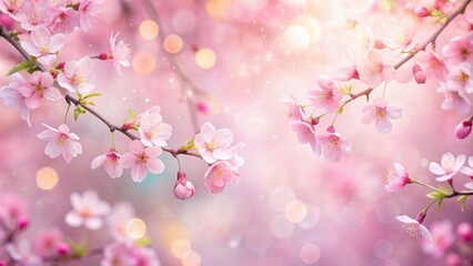 Obraz premium Abstract pastel spring background with delicate cherry blossoms in soft shades of pink and a blurred bokeh texture , pastel, blur