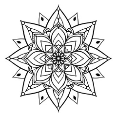 Abstract black and white floral mandala design vector illustration with an ornamental flower pattern, perfect for tattoo design or decorative art