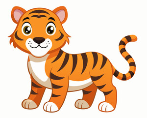A cartoon tiger is standing on a white background
