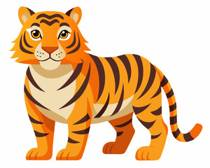 A cartoon tiger is standing on a white background