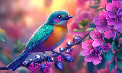 Fototapeta premium 3D cartoon colorful birds