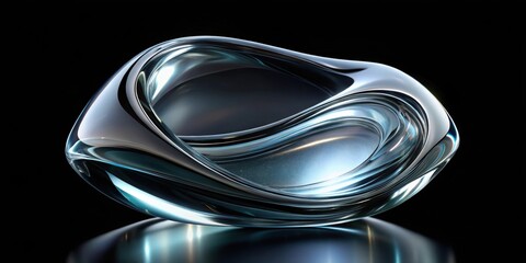Abstract glass shape on black background, render, glass, abstract, shape, black background, render, design, art