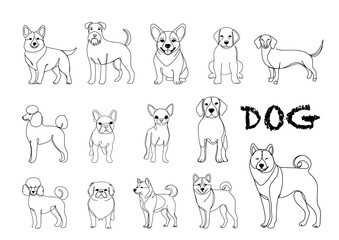 一筆書きで描いたおしゃれな雰囲気の犬たち