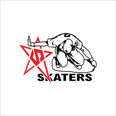 Adult man playing skateboard with the word skaters