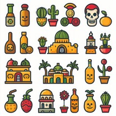 Fototapeta premium Mexican Celebration Icon Set for Cinco de Mayo and Day of the Dead Festivities