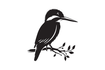 Kingfisher silhouette vector art illustration isolated on white background.