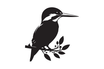 Kingfisher silhouette vector art illustration isolated on white background.