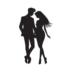 Romantic couple silhouette vector art illustration isolated on white background.