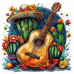 Fototapeta premium Cinco de Mayo Celebration Vector Illustration with Mexican Themed Elements for Banner, Cover, Poster, or Party Flyer