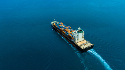 Aerial view of the freight shipping transport system cargo ship container. international transportation Export-import business, logistics, transportation industry concepts	
