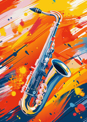 Vibrant Abstract Saxophone Art with Colorful Splashes