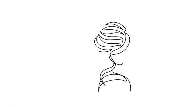 Model woman hairstyle beauty salon Continuous single line art Animation. Animated Video young girl Motion Graphics work. 