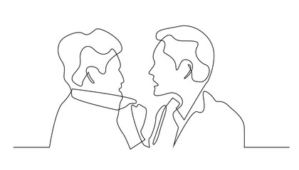 continuous line of a fight between two men.single line vector of fighting holding the opponent's shirt collar.line drawing of fighting manhood