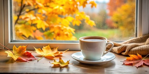 Autumn cup of coffee on windowsill, autumn, cup, coffee, windowsill, cozy, warm, drink, seasonal, fall, morning, relaxation