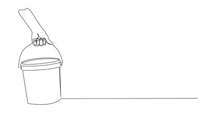 continuous line of hand lifting bucket.vector single line of hand carrying paint bucket.one line vector illustration in hand drawing © vionaembun42