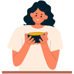 Person Eating Food Character Illustration. Flat Vector Clipart