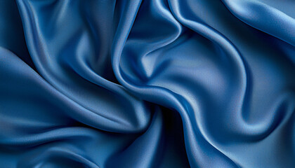 A close-up of smooth, flowing blue satin fabric, showcasing its rich texture and sheen.
