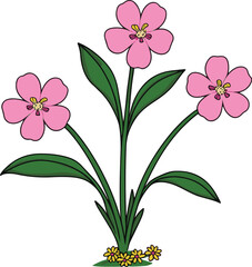 Pink-yellow flowers and leaves vector in illustration