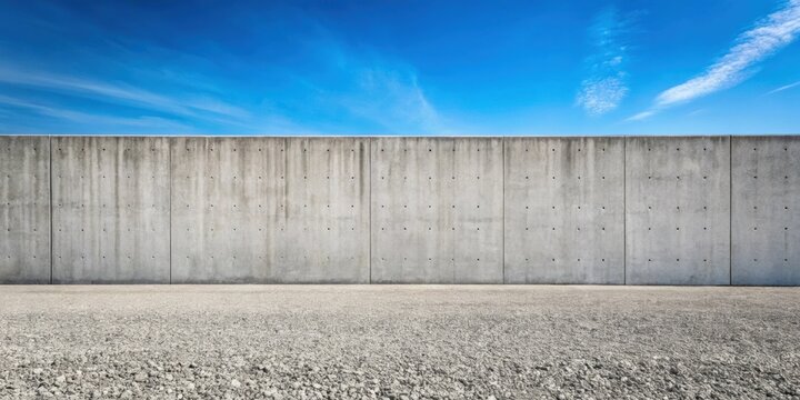 Fond mur en b?ton avec gravier devant, offrant un large panorama, b?ton, mur, gravier, fond, texture, gris, construction