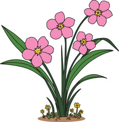 Pink-yellow flowers and leaves vector in illustration 