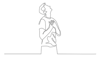 continuous line vector.restless man praying to god.prayer of a man drawn in one line.