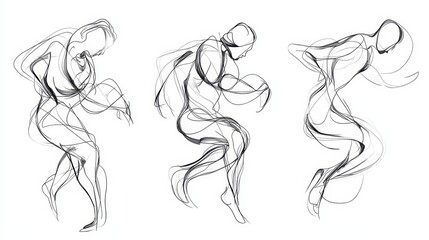 Abstract Line Art Drawings of Dancers in Motion