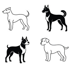 Dog line art and silhouette  white  background 