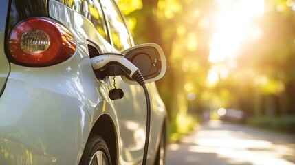Naklejka premium Electric Car Charging Station with Green Background