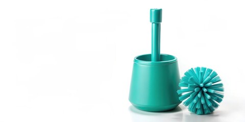 Fototapeta premium Turquoise toilet brush with holder isolated on background, turquoise, toilet brush, holder,background, bathroom, cleaning