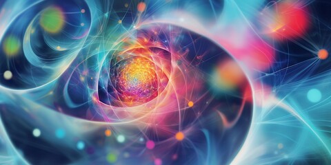 Abstract digital art with a swirling, colorful pattern, resembling a cosmic explosion.
