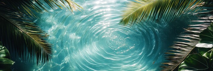 Tranquil Blue Water with Palm Leaves Above