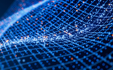 Blue wave grid background, 3d rendering.