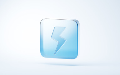 Transparent blue glass icon, 3d rendering.