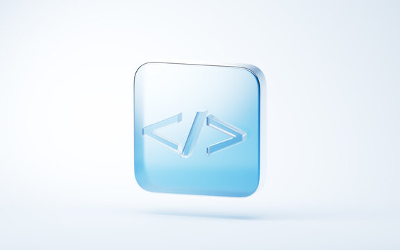 Transparent blue glass icon, 3d rendering.