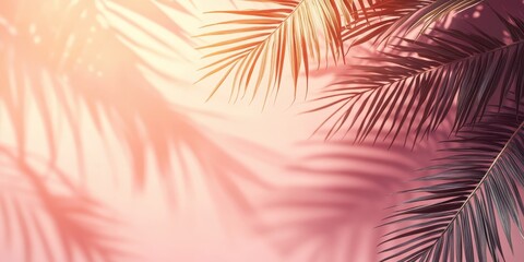 Tropical Peach Background with Palm Shadows